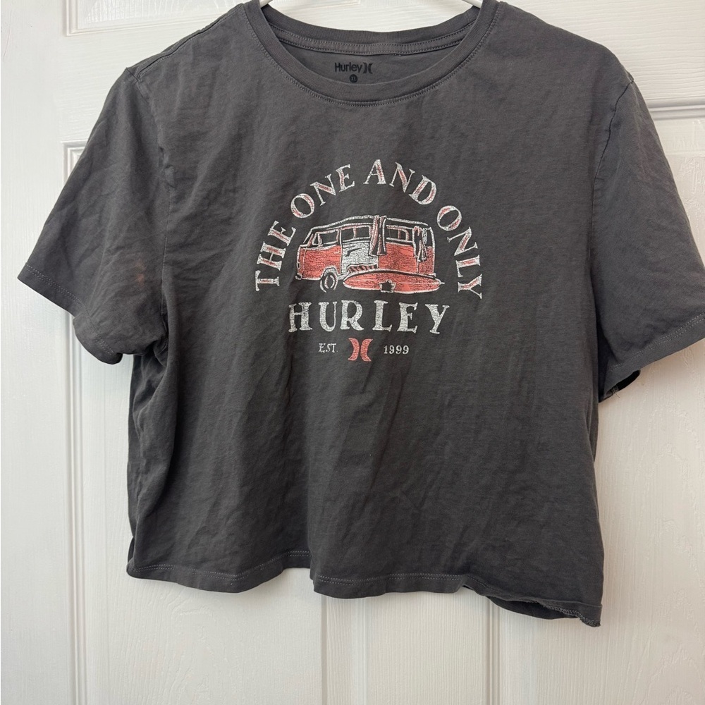 Hurley Women's Charcoal Cotton Cropped Tee Size XL